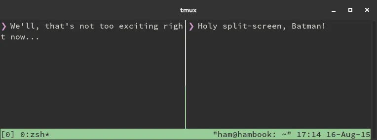 tmux with two split panes